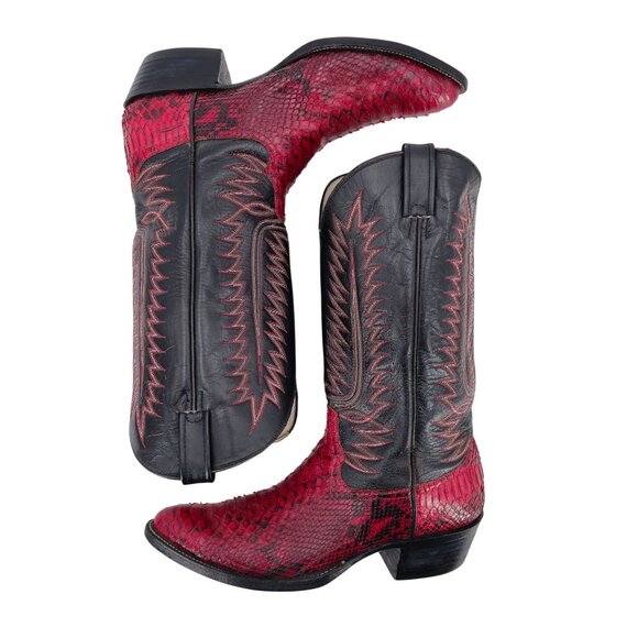 Vintage Mens size 11.5D Red Python Exotic Snakeskin Leather Cowboy Western Boots - Picture 6 of 16